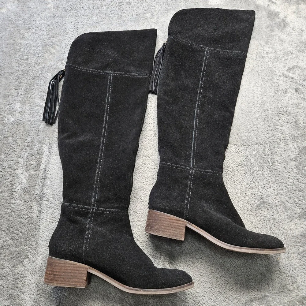Gibson Ammelia Latimer Black Suede Over The Knee Tassel Boots Womens 9.5M Block‎